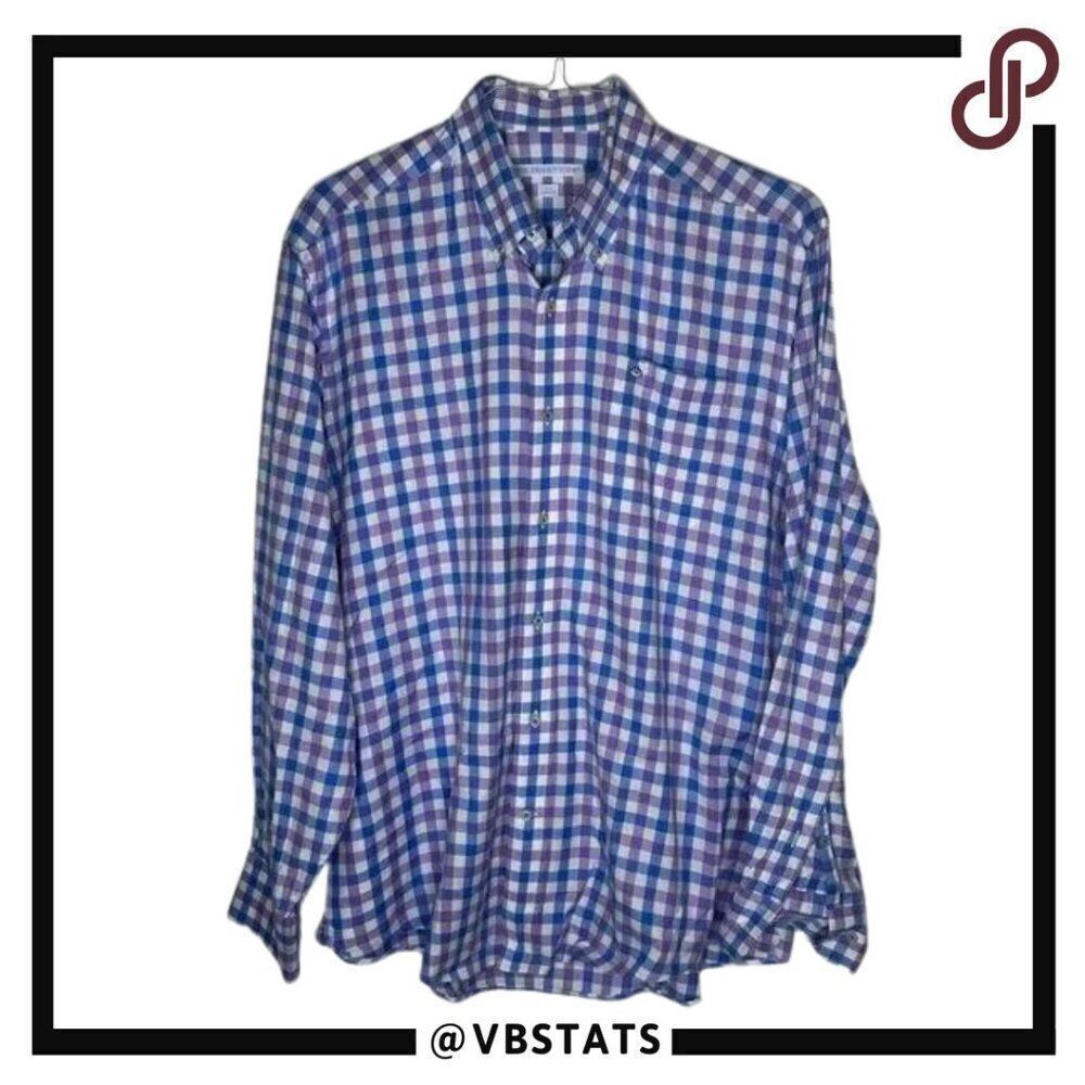 Southern Tide Purple-Blue-White Plaid‎ LS Button Down Shirt in Size Medium